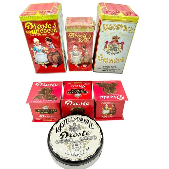 Vintage Droste Chocolates Set Of 7 Chocolate Tins and Boxes Holland Collectibles - Picture 1 of 8